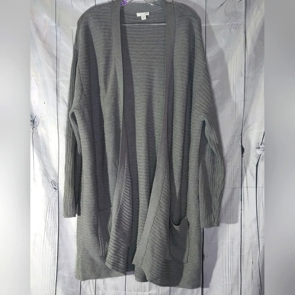 J.JILL gray wide ribbed open drapey cardigan sweater size XL Womens
